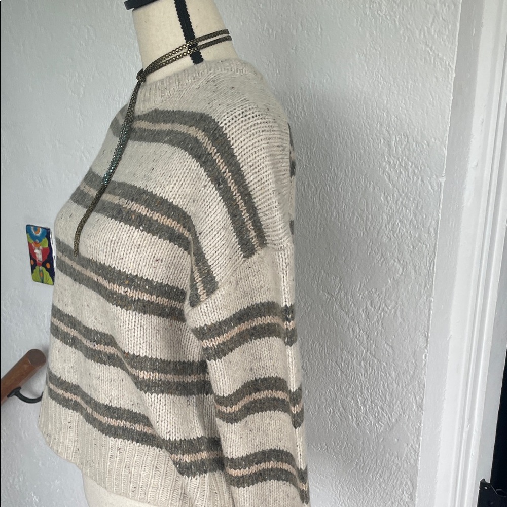 Spiritual Gangster NWOT Womens Striped Gray Cream Merino Wool Blend Sweater XS‎ - Picture 8 of 9